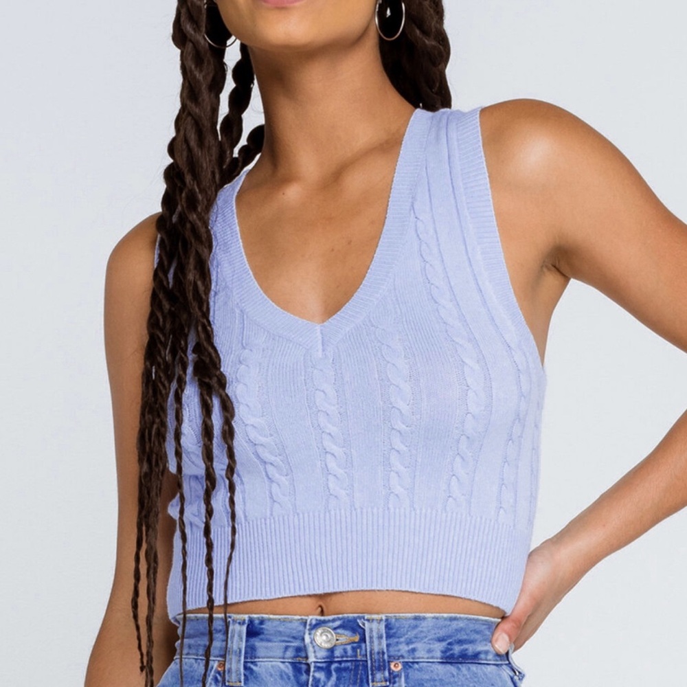 Full Tilt Light Blue Cable Knit Cropped Sweater Vest Top
Size XS